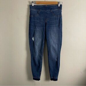 SPANX DISTRESSED SKINNY JEAN tummy control shaping pull on medium wash Small